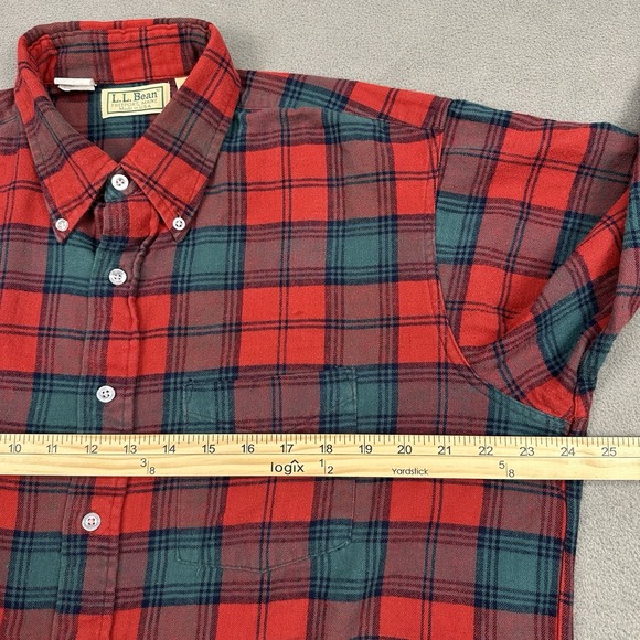 VTG LL Bean Flannel Shirt L Tall Red Green Tartan Plaid USA Made Gorpcore 90s‎ - Picture 5 of 9